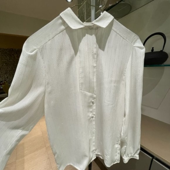 Vintage JAC DALE IVORY BLOUSE with SILVER THREAD Dressy Long Sleeve, Button-Down - Picture 9 of 16